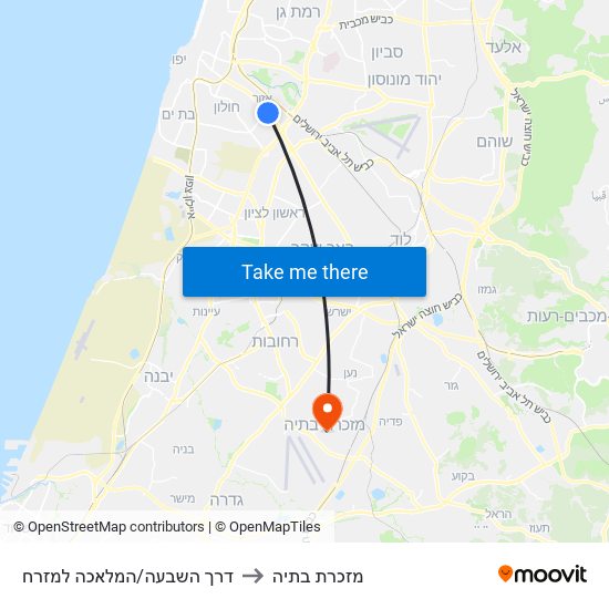 דרך השבעה/המלאכה למזרח to מזכרת בתיה map