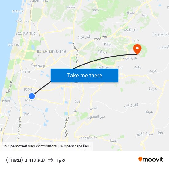 גבעת חיים (מאוחד) to שקד map