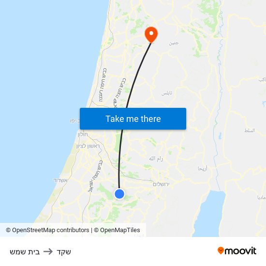 בית שמש to שקד map