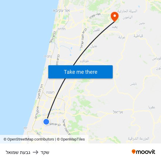 גבעת שמואל to שקד map