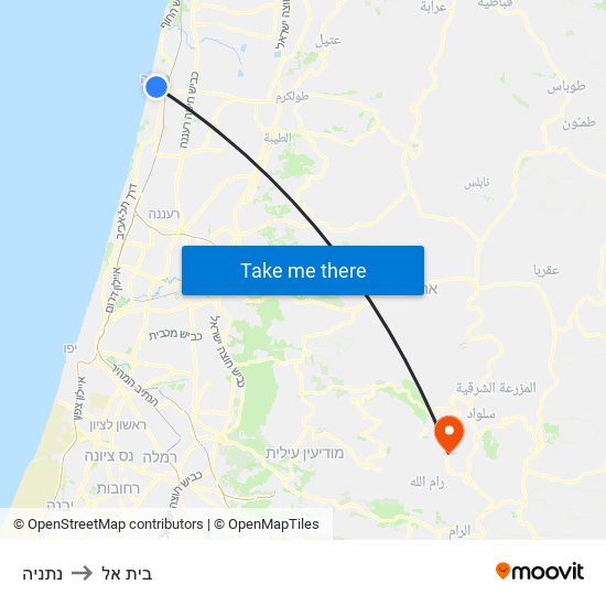 נתניה to בית אל map