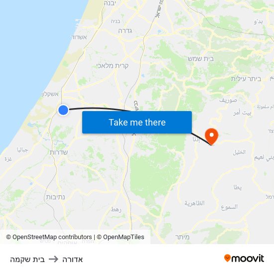 בית שקמה to אדורה map