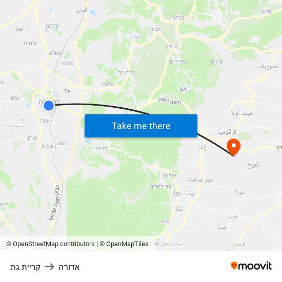 קריית גת to אדורה map