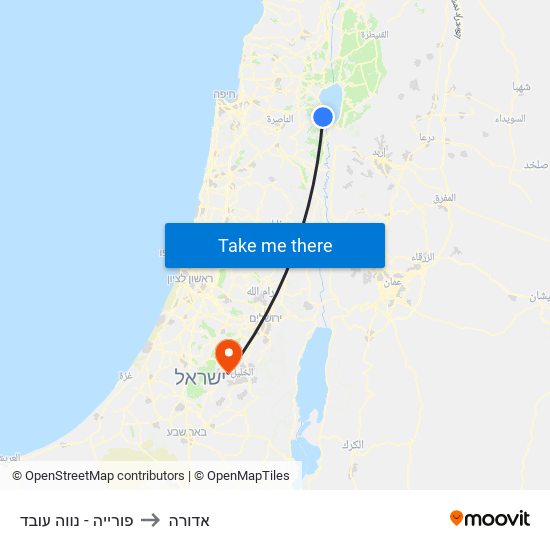 פורייה - נווה עובד to אדורה map