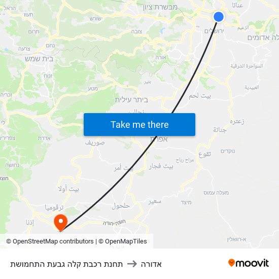 תחנת רכבת קלה גבעת התחמושת to אדורה map