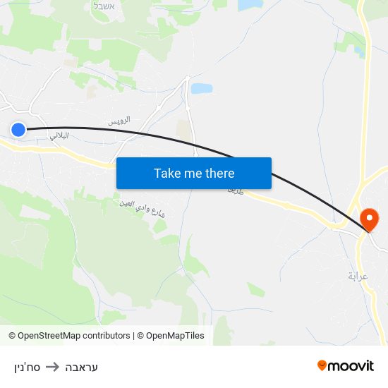 סח'נין to עראבה map