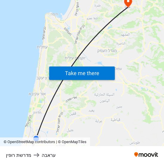 מדרשת רופין to עראבה map