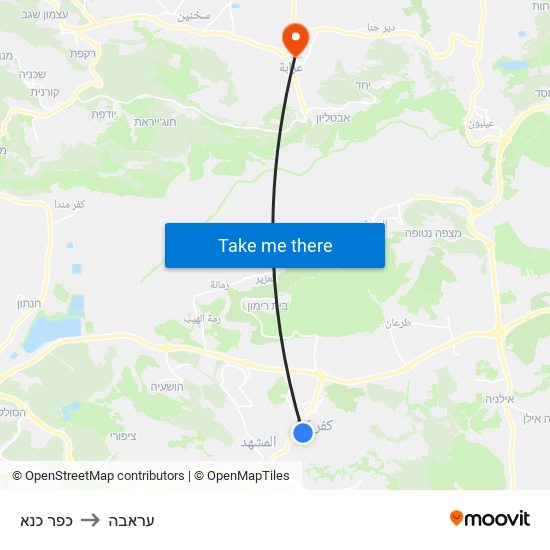 כפר כנא to עראבה map