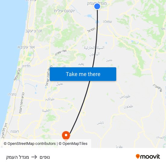 מגדל העמק to נופים map