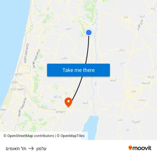תל תאומים to עלמון map