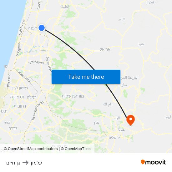 גן חיים to עלמון map