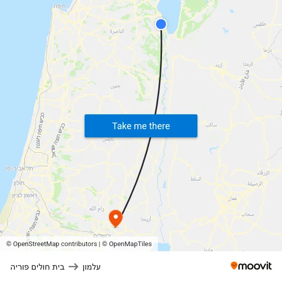 בית חולים פוריה to עלמון map