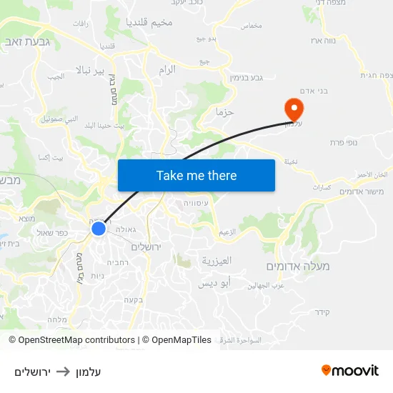 ירושלים to עלמון map