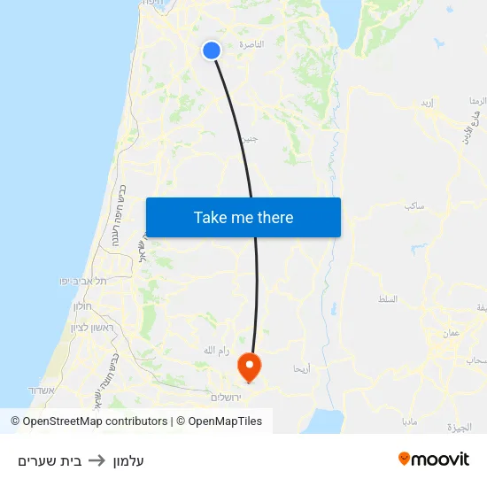 בית שערים to עלמון map