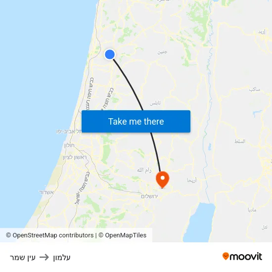 עין שמר to עלמון map