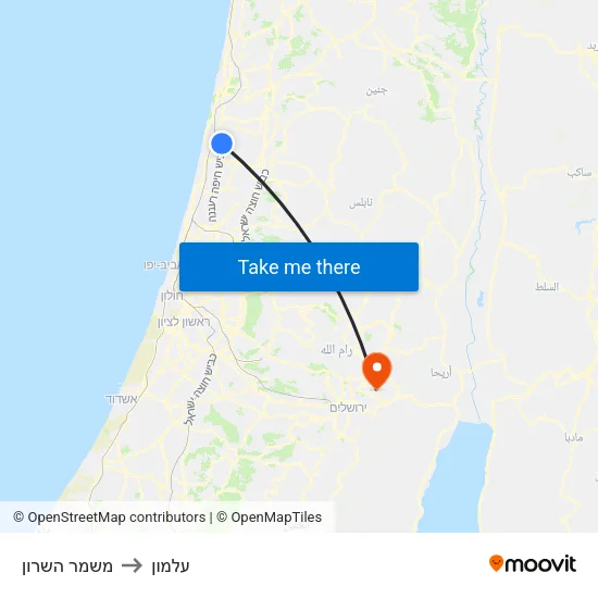משמר השרון to עלמון map