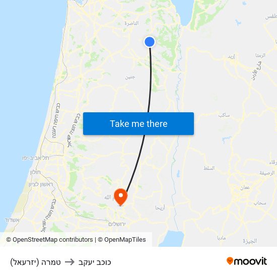 טמרה (יזרעאל) to כוכב יעקב map