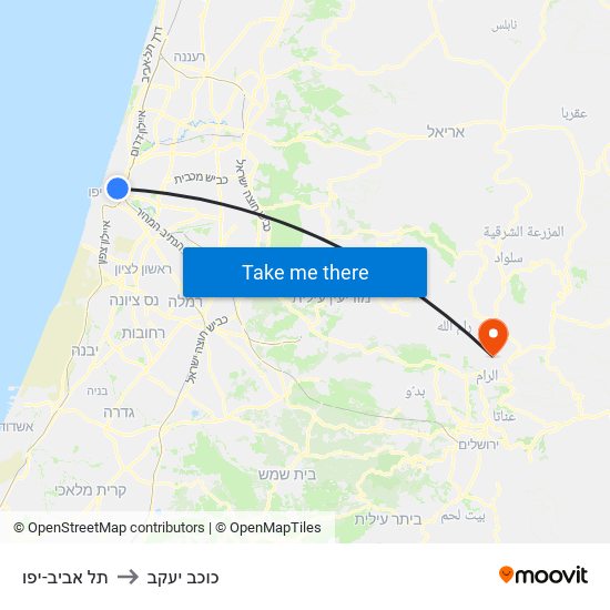 תל אביב-יפו to כוכב יעקב map