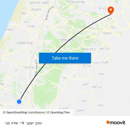שדה צבי to כוכב יעקב map