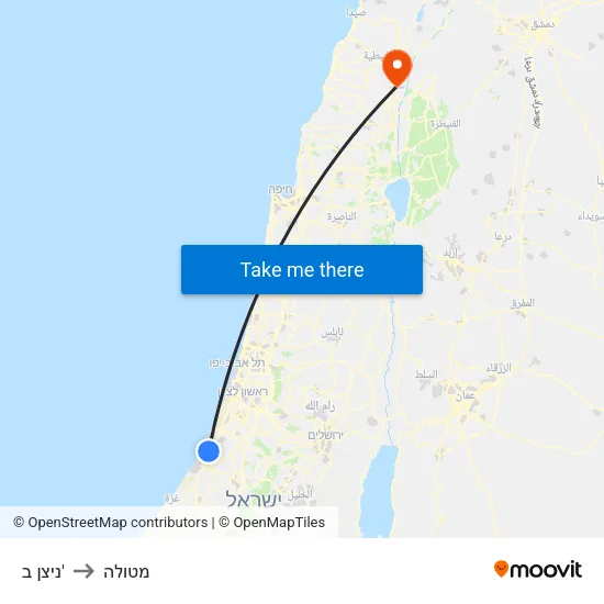 ניצן ב' to מטולה map