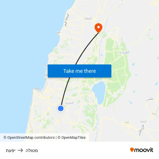 יפעת to מטולה map