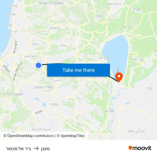 ביר אל-מכסור to מעגן map