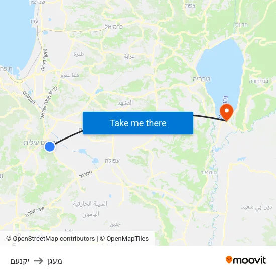 יקנעם to מעגן map