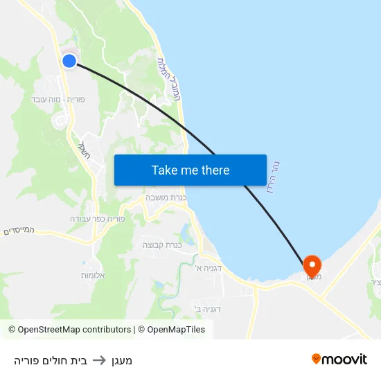 בית חולים פוריה to מעגן map