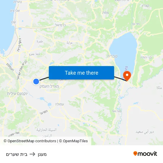 בית שערים to מעגן map