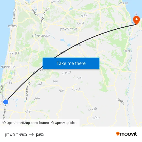 משמר השרון to מעגן map