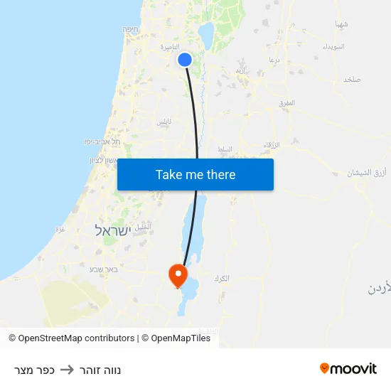 כפר מצר to נווה זוהר map