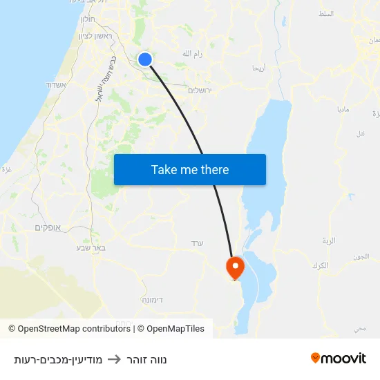 מודיעין-מכבים-רעות to נווה זוהר map