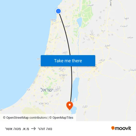 מ.א. מטה אשר to נווה זוהר map