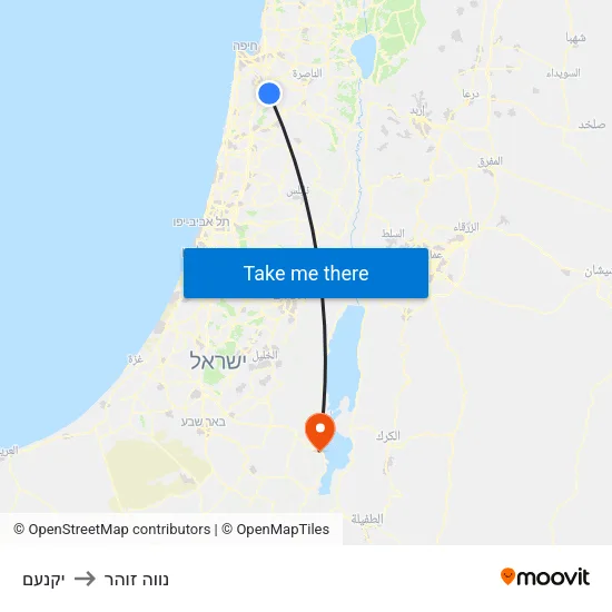יקנעם to נווה זוהר map