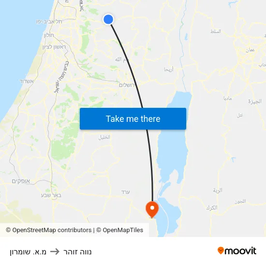 מ.א. שומרון to נווה זוהר map