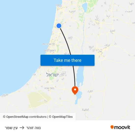 עין שמר to נווה זוהר map