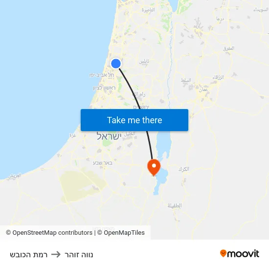 רמת הכובש to נווה זוהר map