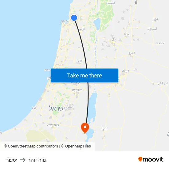 יסעור to נווה זוהר map