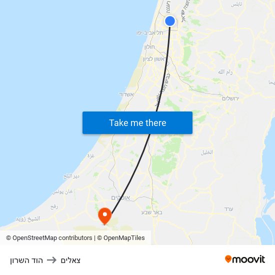 הוד השרון to צאלים map