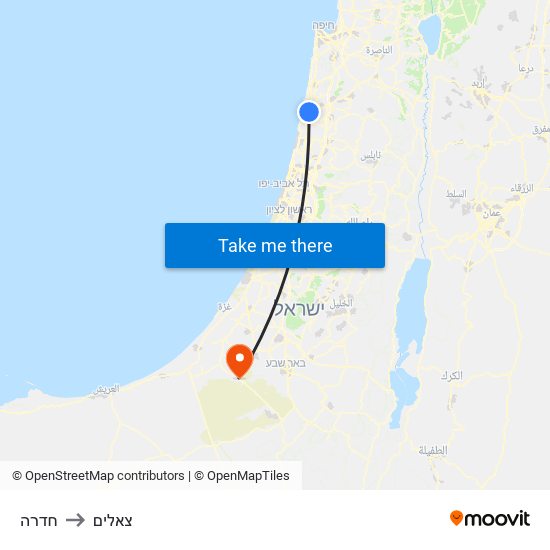 חדרה to צאלים map