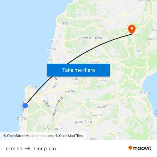 החותרים to כרם בן זמרה map