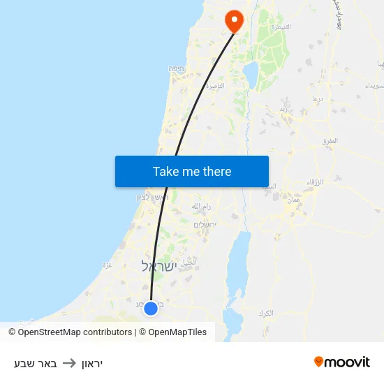 באר שבע to יראון map