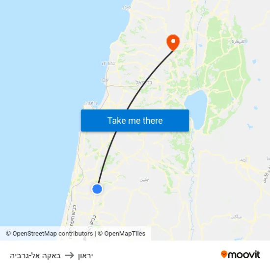 באקה אל-גרביה to יראון map
