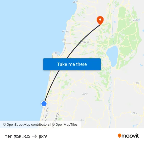 מ.א. עמק חפר to יראון map