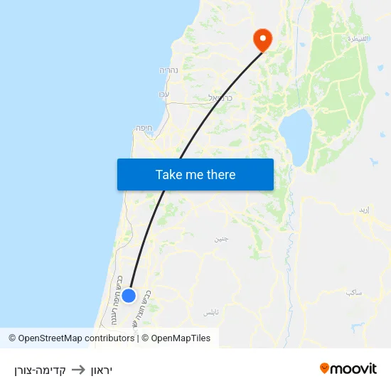 קדימה-צורן to יראון map