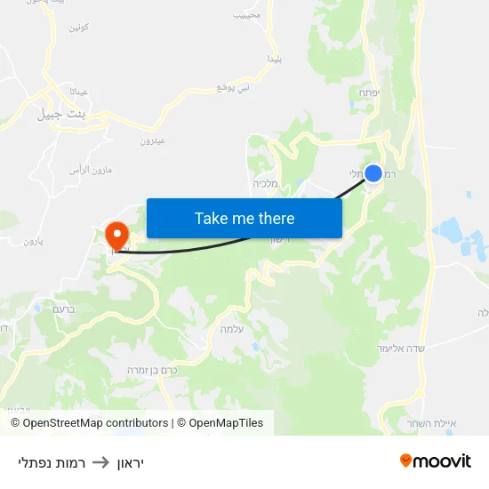 רמות נפתלי to יראון map