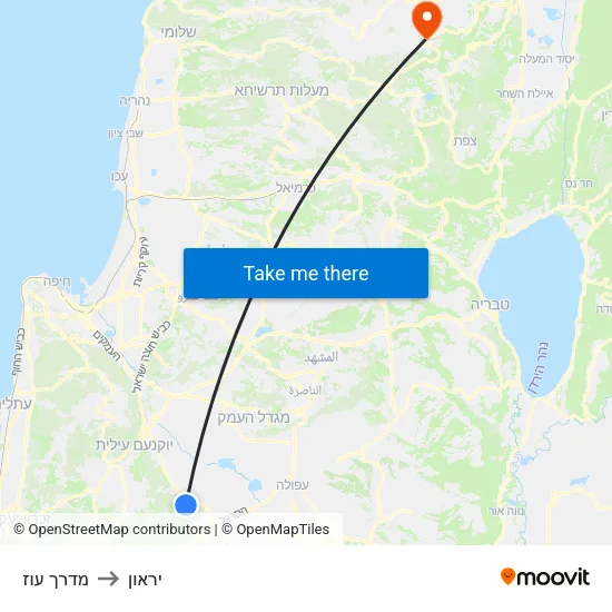 מדרך עוז to יראון map