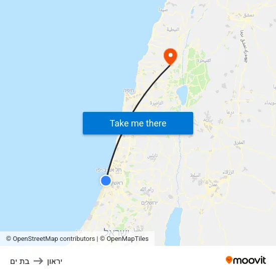בת ים to יראון map