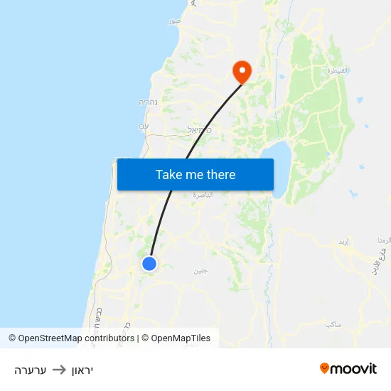 ערערה to יראון map