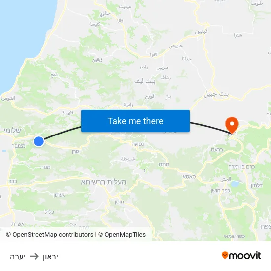 יערה to יראון map